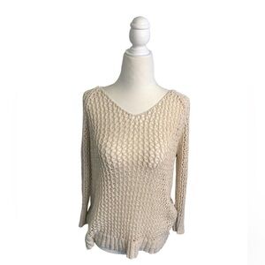 Lucky Brand Knit Crochet Cream Fish Net Sweater sz S